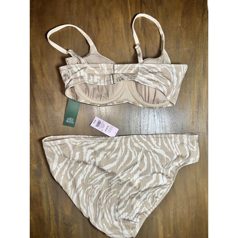 Wild Fable Bikini Set Plus 22/2X Beige White Zebra Print High Waist Underwire - Picture 2 of 10